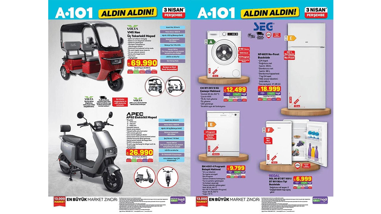 A101’e 3 Nisan Perşembe günü moped ve beyaz eşya geliyor (A101 3 NİSAN 2025 AKTÜEL ÜRÜNLER KATALOĞU) A101’e 3 Nisan Perşembe günü moped ve beyaz eşya geliyor (A101 3 NİSAN 2025 AKTÜEL ÜRÜNLER KATALOĞU)