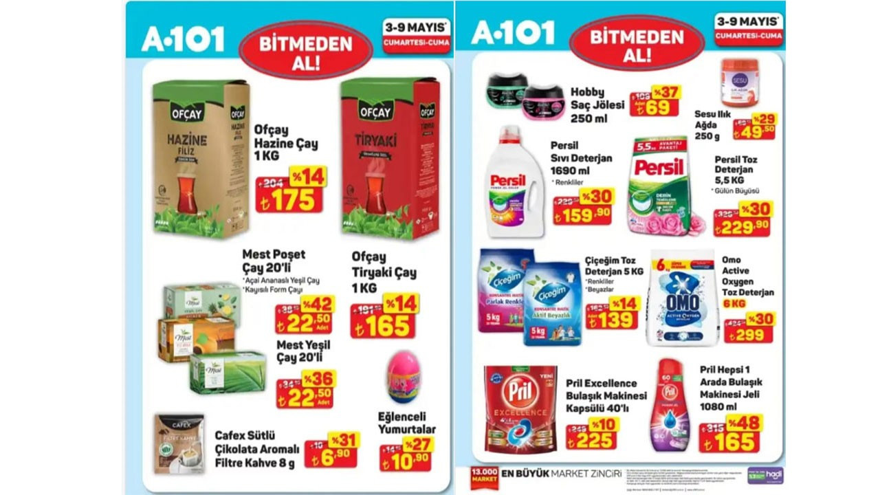 A101’de, deterjanlarda %48’e varan indirimler (A101 BİTMEDEN AL 3-9 MAYIS AKTÜEL ÜRÜNLER KATALOĞU) A101’de, deterjanlarda %48’e varan indirimler (A101 BİTMEDEN AL 3-9 MAYIS AKTÜEL ÜRÜNLER KATALOĞU)
