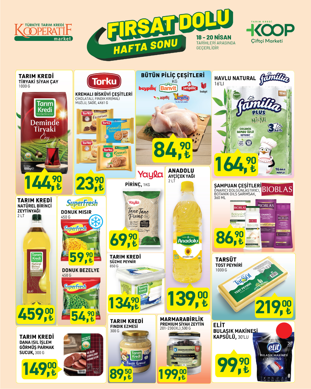 Türkiye Tarım Kredi KOOP Çiftçi Marketi 18-20 Nisan 2025 indirim kataloğu yayımlandı!