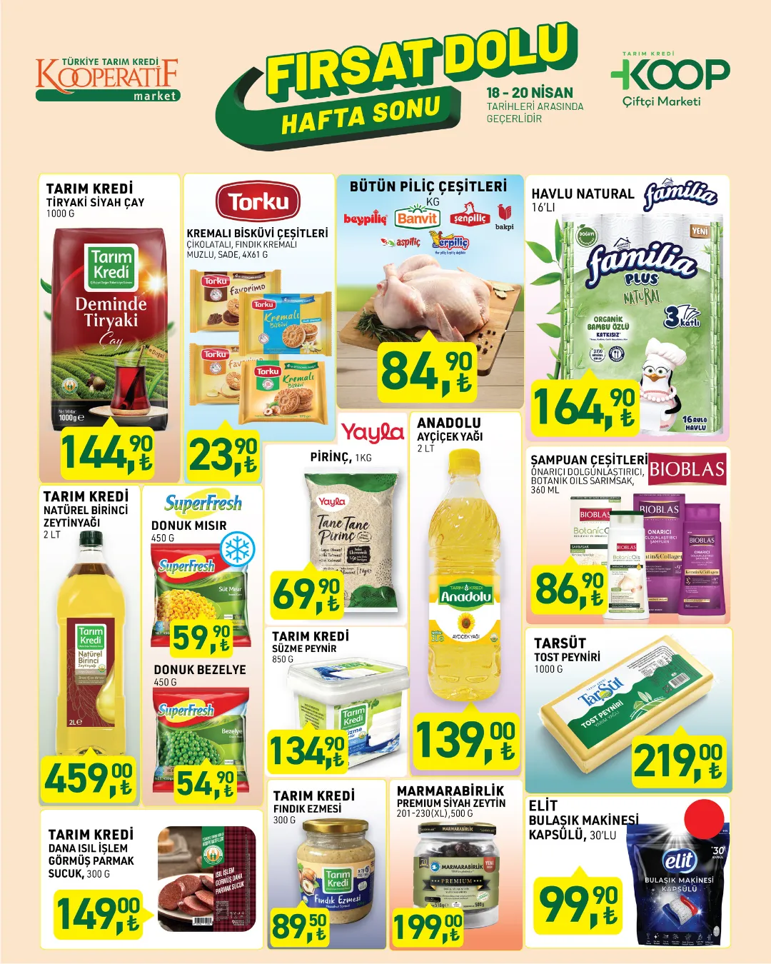 Türkiye Tarım Kredi KOOP Çiftçi Marketi 18-20 Nisan 2025 indirim kataloğu yayımlandı!