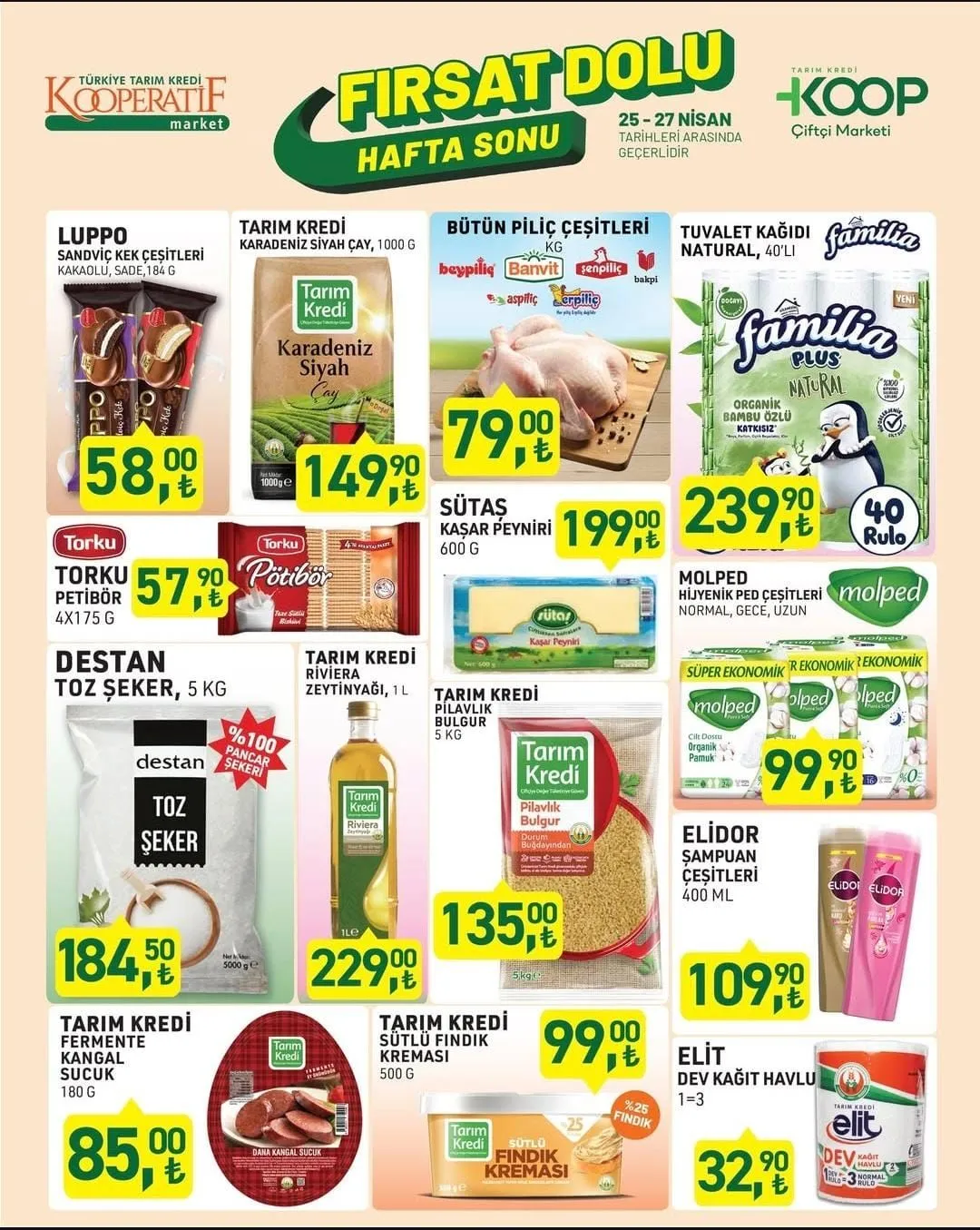 Türkiye Tarım Kredi KOOP Çiftçi Marketi 25-27 Nisan 2025 indirim kataloğu yayımlandı!